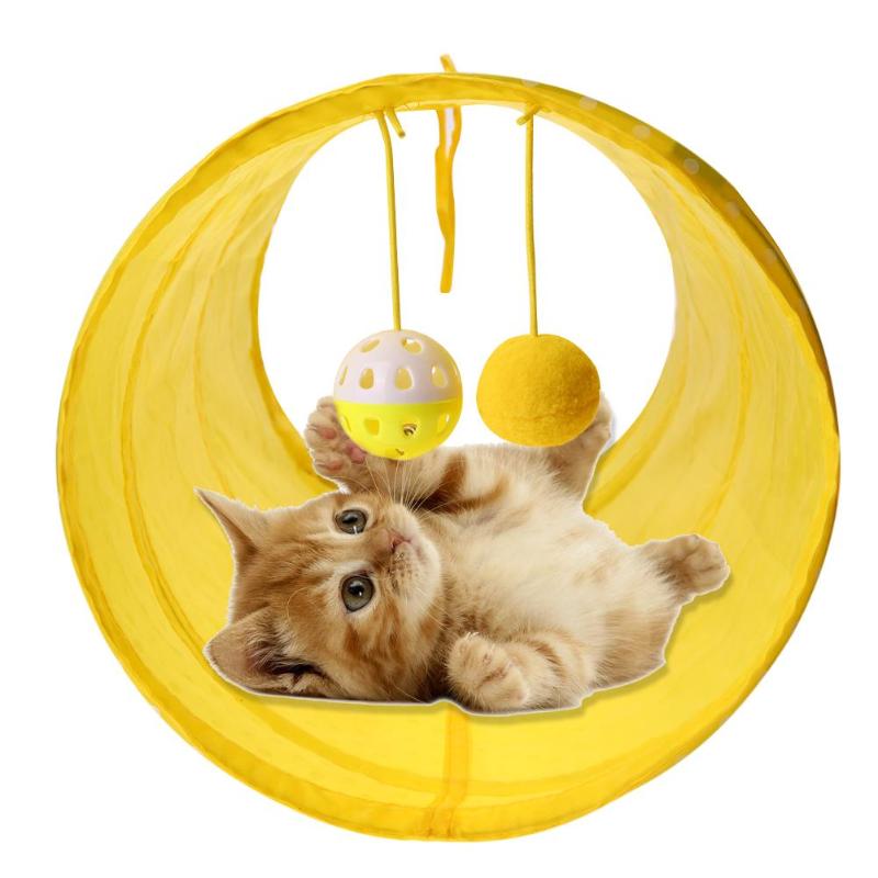 Funny Pet Cat Tunnel Polyester fiber Cat Play Tunnel Tubes Collapsible Crinkle 1 Holes Kitten Cat Toys Rabbit Play Tunnel